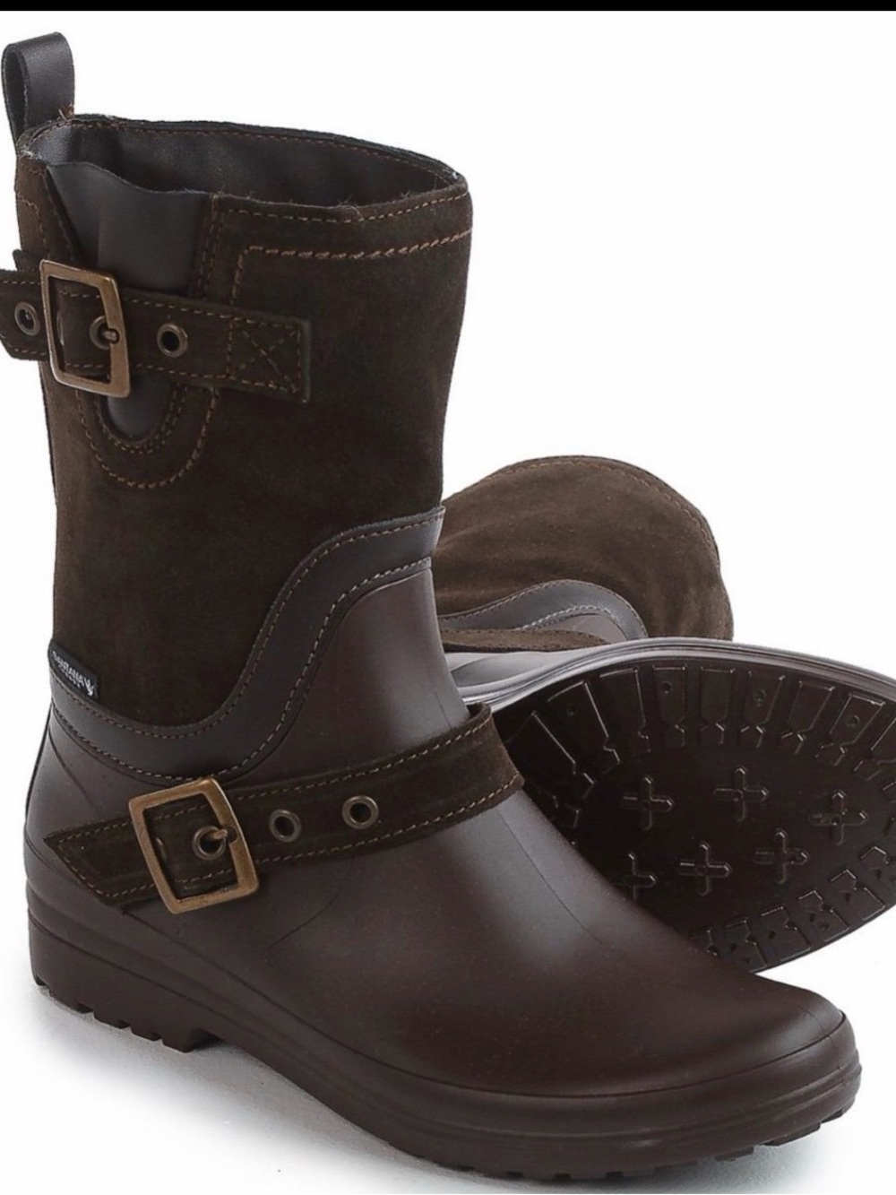 Santana Canada Dark Brown Suede Rubber Short Cayley winter Rain Boots 6.5 EUC